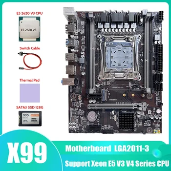 X99 Plokštė LGA2011-3 Kompiuterio pagrindinę Plokštę Su E5 2620 V3 CPU+SATA3 SSD 128G+Šilumos Mygtukai+Switch Kabelis