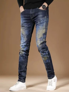 Vyriški Mėlynos spalvos Kamufliažas Džinsai Rudenį Atsitiktinis Slim Fit Pieštuku Kelnes Streetwear korėjos Stiliaus Džinsinio audinio Kelnės CP2166