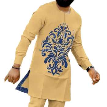 Vyriški ilgomis rankovėmis marškinėliai Afrikos spausdinti marškinėliai 2021 mados gatvės drabužių slim fit Camiseta Africaine masculina Gėlių Spausdinti VIRŠŪNĖS